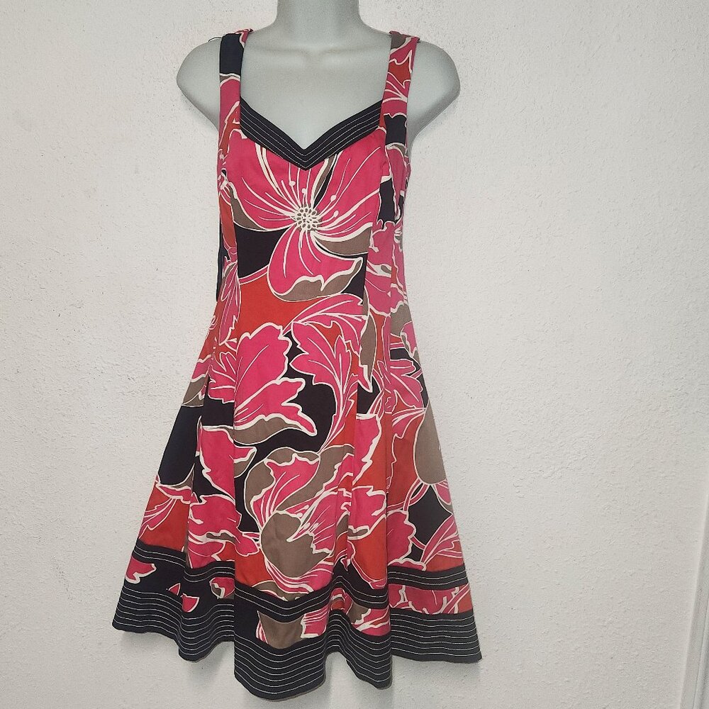 NINE WEST sleeveless dress, Cotton, Red-Black-Brown-white in size 10